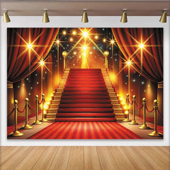 Lofaris Red Carpet Photography Backdrop with Golden Staircase, Luxurious Event Background for Awards Party and Studio Photoshoot