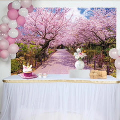 Lofaris Pink Cherry Blossom Photography Backdrop with Scenic Pathway, Beautiful Spring Nature Background for Studio Portrait