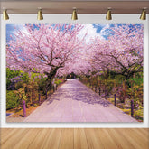 Lofaris Pink Cherry Blossom Photography Backdrop with Scenic Pathway, Beautiful Spring Nature Background for Studio Portrait