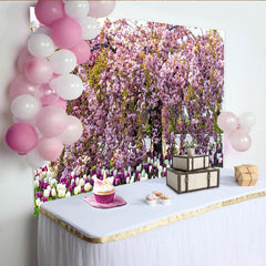Lofaris Pink Cherry Blossom Floral Photography Backdrop with Tulips, Beautiful Spring Garden Background for Studio Portrait