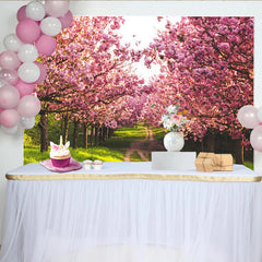 Lofaris Pink Cherry Blossom Photography Backdrop with Green Path, Beautiful Spring Floral Background for Studio Photoshoot