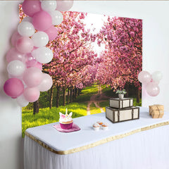 Lofaris Pink Cherry Blossom Photography Backdrop with Green Path, Beautiful Spring Floral Background for Studio Photoshoot