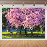 Lofaris Vibrant Pink Blossom Photography Backdrop with Lush Green Park Scenery, Beautiful Spring Background for Outdoor Photoshoot