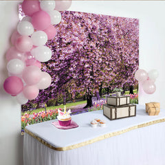Lofaris Vibrant Pink Cherry Blossom Spring Floral Photography Backdrop, Beautiful Garden Park Background for Photoshoot and Event Decor