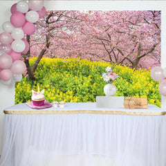 Lofaris Vibrant Spring Floral Photography Backdrop, Pink Cherry Blossom and Yellow Flower Background for Studio Photoshoot