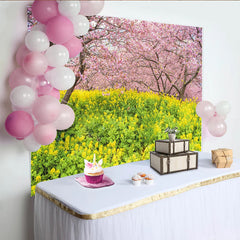 Lofaris Vibrant Spring Floral Photography Backdrop, Pink Cherry Blossom and Yellow Flower Background for Studio Photoshoot