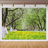 Lofaris Vibrant Spring Orchard Photography Backdrop with Yellow Flowers, Lush Green Scenery Background for Studio Photoshoot