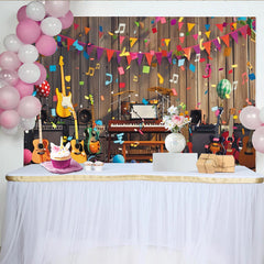 Lofaris Vibrant Music Party Birthday Backdrop with Guitars and Drums, Colorful Celebration Background for Festive Photoshoot