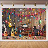 Lofaris Vibrant Music Party Birthday Backdrop with Guitars and Drums, Colorful Celebration Background for Festive Photoshoot