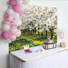Lofaris Vibrant Spring Floral Photography Backdrop with White Blossoms and Yellow Wildflowers, Nature Scenery Background for Studio Portrait