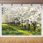 Lofaris Vibrant Spring Floral Photography Backdrop with White Blossoms and Yellow Wildflowers, Nature Scenery Background for Studio Portrait