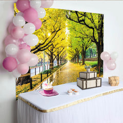 Lofaris Vibrant Autumn Forest Path Photography Backdrop with Yellow and Green Leaves, Beautiful Nature Scenery Background for Studio Photoshoot