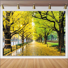 Lofaris Vibrant Autumn Forest Path Photography Backdrop with Yellow and Green Leaves, Beautiful Nature Scenery Background for Studio Photoshoot