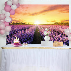 Lofaris Purple Flower Field Photography Backdrop with Sunset Glow, Beautiful Nature Scenery Background for Studio Portrait