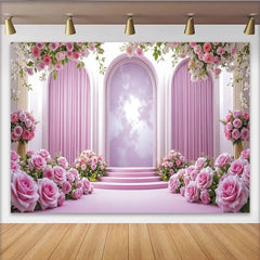 Lofaris Elegant Pink Floral Photography Backdrop with Arches and Lush Roses, Dreamy Studio Background for Romantic Portrait and Event Decor