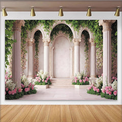 Lofaris Elegant Floral Archway Photography Backdrop with Pink Roses, Romantic Garden Studio Background for Portrait Photoshoot
