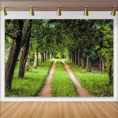 Lofaris Lush Green Forest Path Natural Scenery Backdrop with Tall Trees and Vibrant Grass, Versatile Studio Background for Outdoor Photoshoot