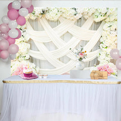Lofaris Elegant White Floral Wedding Backdrop with Pink Roses and Drapes, Romantic Photography Background for Bridal Shower Party
