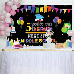 Lofaris Peace Out 5th Grade Graduation Backdrop with Colorful Banners, Next Stop Middle School Party Decor for Photo Booth Props