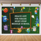 Lofaris Peace Out 5th Grade Graduation Backdrop with Cartoon School Supplies, Next Stop Middle School Party Background for Student Celebration