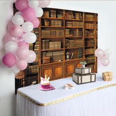 Lofaris Vintage Wooden Bookshelf Library Backdrop with Classic Old Books, Elegant Photo Background for Studio Portrait and Academic Theme