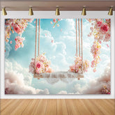 Lofaris Dreamy Pink Floral Swing Photography Backdrop with White Clouds, Ethereal Sky Background for Studio Portrait