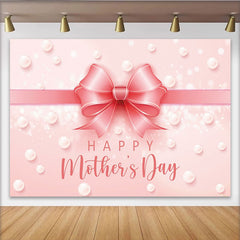 Lofaris Elegant Pink Mothers Day Backdrop with Shimmering Bow and Pearls, Celebration Background for Party Decor and Photoshoot