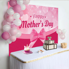 Lofaris Pink Happy Mother's Day Backdrop with Bokeh Hearts and Ribbon Bow, Elegant Background for Celebration Party Decor