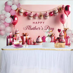 Lofaris Pink Happy Mother's Day Backdrop with Sweet Cupcakes Balloons, Party Background for Celebration and Photoshoot