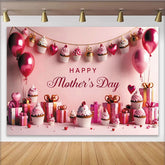 Lofaris Pink Happy Mother's Day Backdrop with Sweet Cupcakes Balloons, Party Background for Celebration and Photoshoot