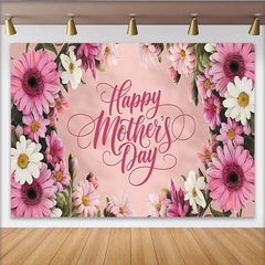Lofaris Pink Floral Happy Mother's Day Backdrop with Daisy Flowers, Elegant Photography Background for Family Celebration