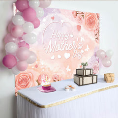 Lofaris Pink Floral Happy Mothers Day Backdrop with Roses, Elegant Photo Background for Family Celebration Party Decor