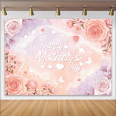 Lofaris Pink Floral Happy Mothers Day Backdrop with Roses, Elegant Photo Background for Family Celebration Party Decor