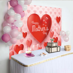 Lofaris Pink and Red Heart Balloons Mothers Day Backdrop, Elegant Party Decor for Family Celebration Photoshoot