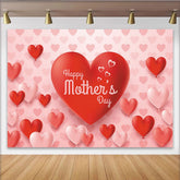 Lofaris Pink and Red Heart Balloons Mothers Day Backdrop, Elegant Party Decor for Family Celebration Photoshoot