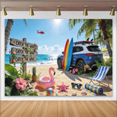 Lofaris Sunny Summer Beach Photography Backdrop with Ocean Waves and Surfboards, Tropical Vacation Background for Party Decor and Photoshoot