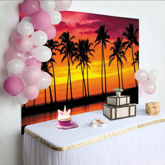 Lofaris Vibrant Tropical Sunset Photography Backdrop with Palm Trees, Scenic Beach Background for Summer Party and Studio Use