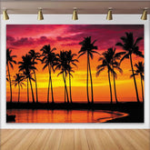 Lofaris Vibrant Tropical Sunset Photography Backdrop with Palm Trees, Scenic Beach Background for Summer Party and Studio Use
