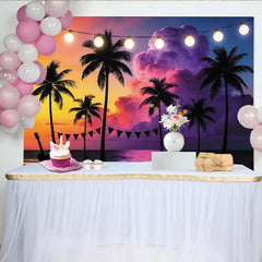 Lofaris Tropical Sunset Beach Photography Backdrop with Palm Trees, Colorful Party Background for Summer Vacation Decor