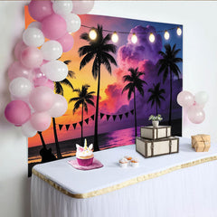 Lofaris Tropical Sunset Beach Photography Backdrop with Palm Trees, Colorful Party Background for Summer Vacation Decor