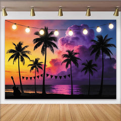 Lofaris Tropical Sunset Beach Photography Backdrop with Palm Trees, Colorful Party Background for Summer Vacation Decor