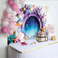 Lofaris Pastel Mermaid Birthday Backdrop with Balloons and Underwater Scene, Ocean Theme Party Decor for Girls Photoshoot and Celebration