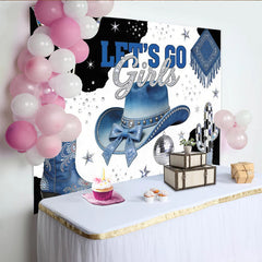 Lofaris Blue Glitter Cowgirl Disco Birthday Backdrop with Cowboy Hat and Boots, Western Themed Photo Booth Background for Girls Party