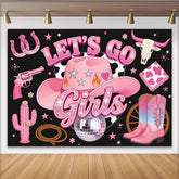 Lofaris Pink Cowgirl Birthday Backdrop with Disco Ball and Boots, Western Party Decoration for Girls Celebration