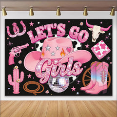 Lofaris Pink Cowgirl Birthday Backdrop with Disco Ball and Boots, Western Party Decoration for Girls Celebration