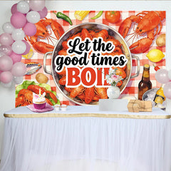 Lofaris Seafood Boil Holiday Backdrop with Crawfish and Red Checkered Tablecloth, Festive Party Decor for Summer Gathering