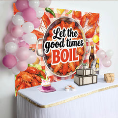 Lofaris Seafood Boil Holiday Backdrop with Crawfish and Red Checkered Tablecloth, Festive Party Decor for Summer Gathering