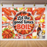 Lofaris Seafood Boil Holiday Backdrop with Crawfish and Red Checkered Tablecloth, Festive Party Decor for Summer Gathering