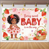 Lofaris Pink Strawberry Baby Shower Backdrop for Girl, Cute Cartoon Baby and Roses Theme Background for Party Decor.