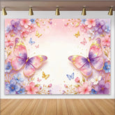 Lofaris Dreamy Pink Purple Butterfly Floral Photography Backdrop with Gold Glitter, Watercolor Flower Background for Studio Photoshoot